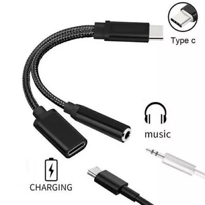 USB-C Type C To 3.5mm Aux Audio Charging Cable Adapter Splitter Headphone Huawei • £3.50