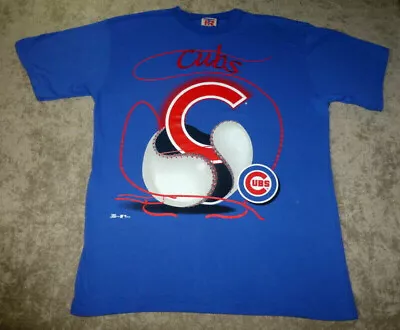 Vintage MLB Chicago Cubs Baseball Embroidered TR T-Shirt Mens L 1995 USA • $12.95