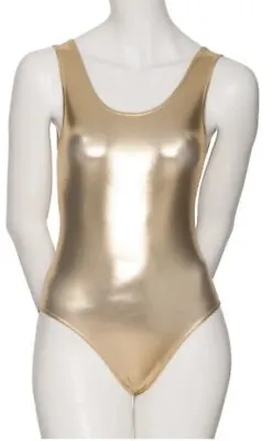 Ladies Girls Dance Sleeveless Shiny Lycra Leotard - Metallic Gold Size: 14 - 16 • £12.99