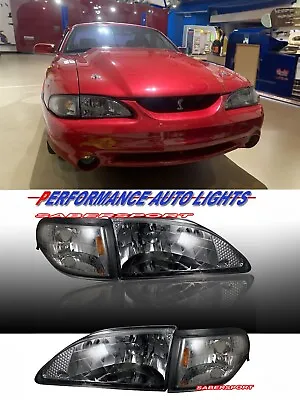 Set Of Euro Clear Smoke Headlights W/ Corner Lights For 1994-1998 Ford Mustang • $109.99
