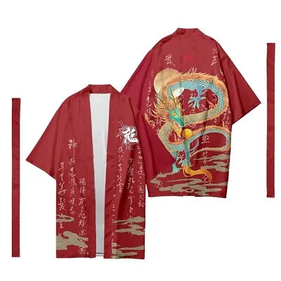 Mens Ethnic Long Kimono Cardigan Japanese Yukata Top Coat Bathrobe Casual Chic • £22.55