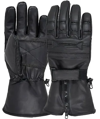 Men Motorcycle Gloves Geniune Leather Warm Winter Cold Weather Full Finger Glove • $18.99