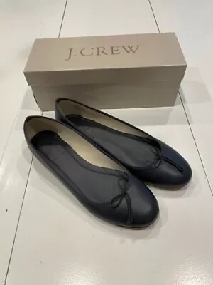 J. CREW Women's Classic Smoky Charco Leather Round Toe Ballet Flats Size 9 • $25
