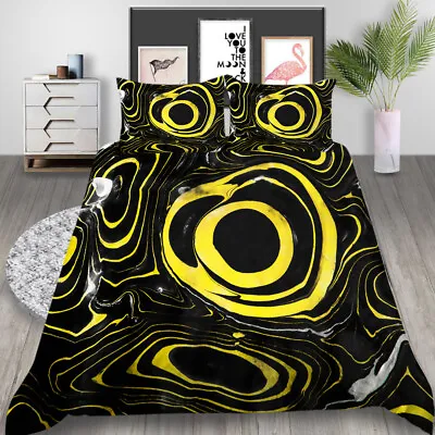 £43.19 • Buy 3D Yellow Black Swoosh Swirl Pattern Boys And Girls Bedding Duvet Cover Set