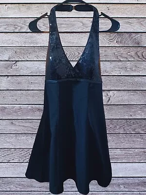 NWT Masquerade Size Medium Black Halter Sequin Formal Gown Dress Open Back • $15