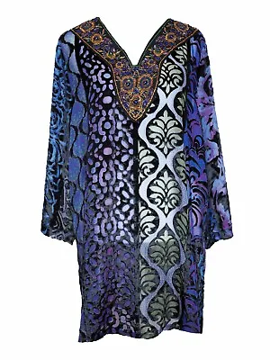 SOFT SURROUNDINGS M Top Tunic Vistosa Velvet Burnout Beaded Sequin Purple Green • $46.74