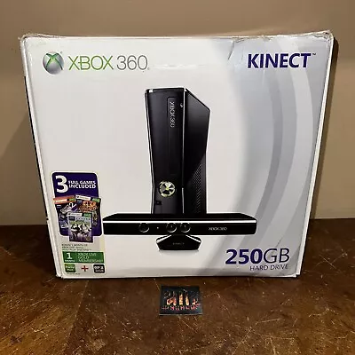 Microsoft Xbox 360 Slim 250GB RARE BUNDLE Black Console  With Kinect NEW Sealed • $429.99