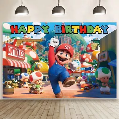 Super Mario Party Backdrop Banner Kids Birthday Party Supplies Decorations  • $69.29