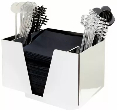 Bar Caddy Bar Tidy Organiser Cocktail Napkin Holder Chrome Plastic 3 Compartment • £12.95