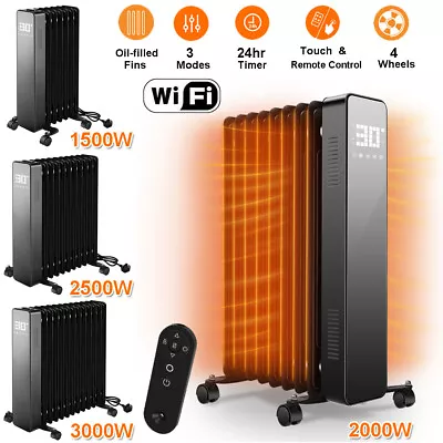 LED Electric Oil Filled Radiator Portable Heater Thermostat With Timer & Remote • £73.99