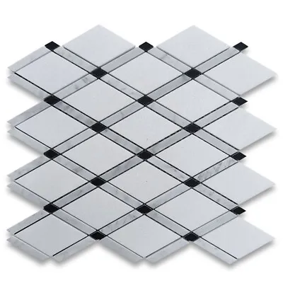 T881XH Thassos White Marble Diamond Lattice Mosaic Tile White Marquina Black • $37.99