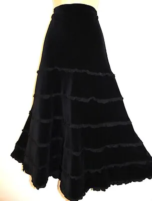 Laura Ashley Vintage Cotton Velvet Satinised Frill Victorian Long Swing Skirt 16 • £89
