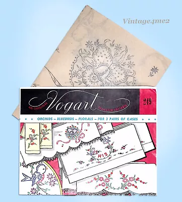 Vintage 1950s Vogart #249 ORIGINAL Embroidery Transfers Floral Pillowcase Motifs • $12.95