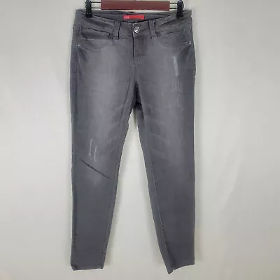 Elle Womens Jeans Size 6 Low Rise Gray Denim Jegging Distressed Charcoal Wash • $9.38