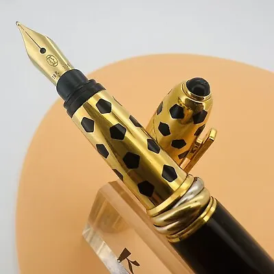 Cartier Panthere Black Risen Gold Plated Fountain Pen 18K M Nib • $558.99