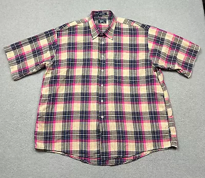 VINTAGE Burberrys Shirt Mens 2XL XXL Beige Pink Plaid Button Up Preppy • $32.99