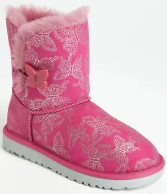 Ugg Australia Youth Kids Pink Size 5 Bailey Button  Butterfly Boot NIB • $85