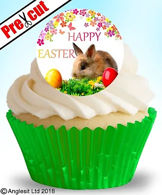 24 X PRE-CUT EASTER E IV.b EDIBLE WAFER PAPER CUP CAKE TOPPERS PARTY DECORATIONS • £3.99