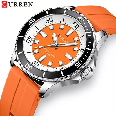 Curren Mens Fashion Wrist Watch Rubber Strap Analog Quartz Sports Watches • £15.59