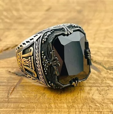 Men Sterling Silver Ring Black Onyx Stone Ring 925K Mens Jewelry All Sizes • $48