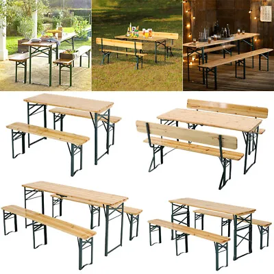 £119.95 • Buy 4/6/8/10 Seater Bench Wooden Folding Picnic Beer Table Chairs Outdoor Garden Pub