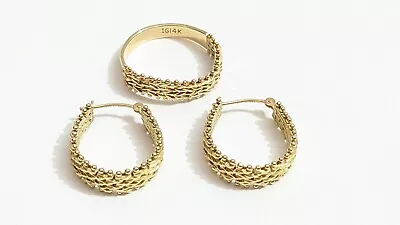 Imperial Gold IG 14K Flexible Mesh Riccio Half Chain Ring 8 & Hoop Earrings 6.6g • $550