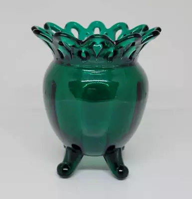 Vintage Imperial Dark Emerald Green Glass Footed Vase With Laced Edge 5.25  • $16.50