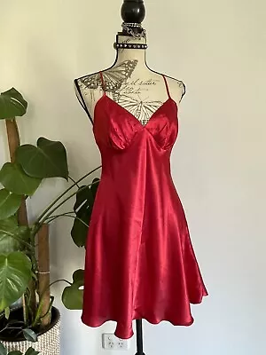 Vintage Y2k 2000s Red Silky Satin Bias Cut Mini Slip Dress Fairy Goth Lingerie • $40