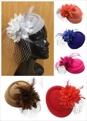 £14.99 • Buy Fascinator Hat Pillbox Flower Veil Hatinator UK Wedding Ascot Races Clip Felt