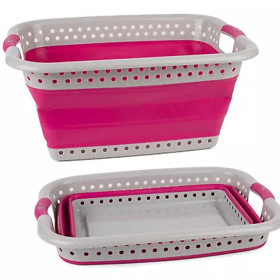 Kleeneze Collapsible Laundry Washing Basket Foldable Compact 60L Pink/Grey • £19.99