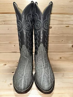 Mint Vintage Tony Lama Gray Exotic Elephant Print Leather Cowboy Boots 8.5D • $175
