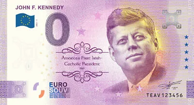 Irish Commemorative 0 Euro Souvenir Banknote Of John F Kennedy - FREE Shipping • £6.60