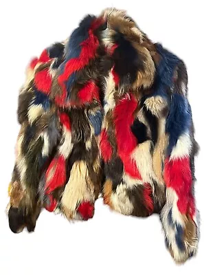 RARE The Fur Vault Fox Unique Colorful Dyed Real Fur Rainbow Bolero Jacket Sz M • $674.99