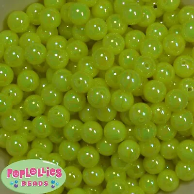 12mm Neon Yellow Acrylic AB Miracle Style Bubblegum Beads Lot 40 Pc Gumball • $6.50