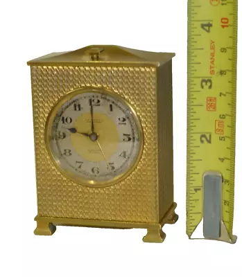 Vintage Zenith Carriage Mantle Alarm Clock Gilded Engine Turned Case Not Working • $105.79