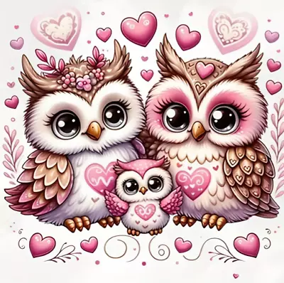 R24 - Owl Family - Diamond Painting Art Kit For Adults & Children • £4