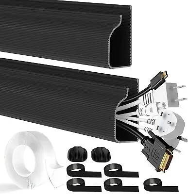 2 Packs J Channel Cable Raceway Black Cable Trunking Hiding Wall Mount TV Power • £20.52