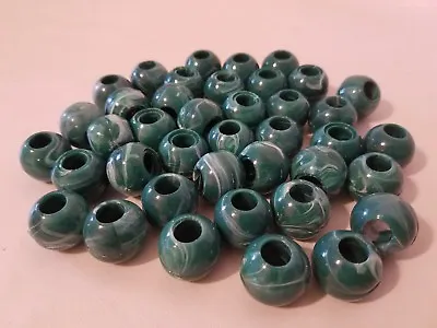 Lot 40 Teal Marble Marbella Plastic Acrylic Round Macrame Craft Beads 22mm 7/8  • $14.99