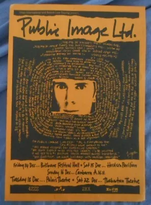 PUBLIC IMAGE LTD  Concert Gig Flyer 84 AUSTRALIAN TOUR ~ ORIGINAL Limited • $49.99