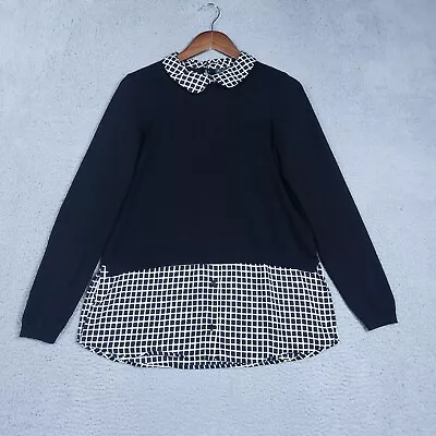 $23.99 • Buy Adrianna Papell Sweater Top Women's Large Peter Pan Collar Windowpane Academia