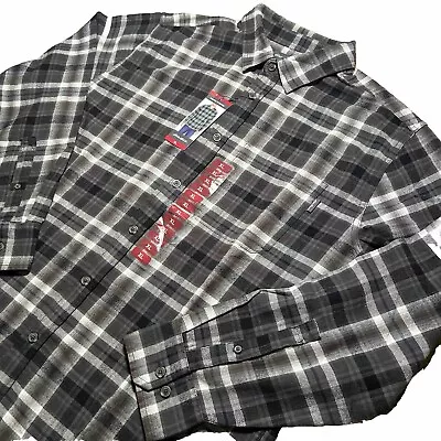 New XL Eddie Bauer Heavy Flannel Plaid Button Down Long Sleeve Shirt Gray R4 • $10.89