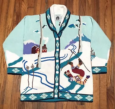 Handknits By Storybook Knits Vintage Ski Mountains Cardigan Size Large • $199.99