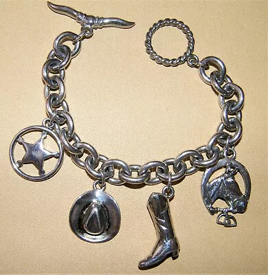 Vintage Rare CAROLEE TEXAS THEME CHARM BRACELET Longhorn~Lone Star~Boot~Hat EX! • $68.28