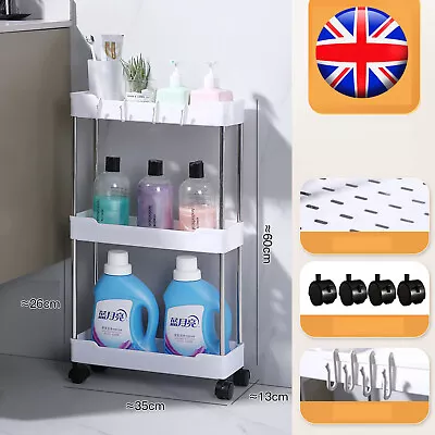 3 Tier Storage Trolley Cart On Wheels Kitchen Bathroom Laundry Narrow Space Rack • £9.49