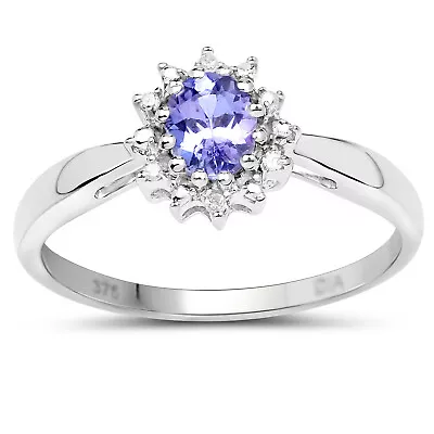 9ct White Gold Genuine Tanzanite & Diamond Cluster Engagement Ring Sizes H - W • £139.99