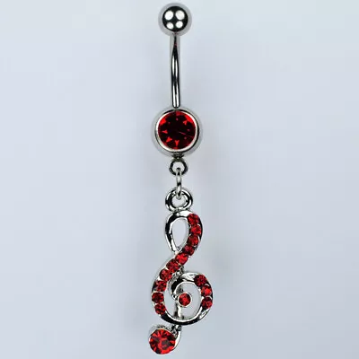 G CLEF Dangle Belly Button Ring RED Treble Clef Music Note Navel Jewelry (C2) • $6.69