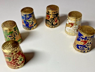 £1.99 • Buy Set Of 6 Vintage Thimbles Inlaid Cloisonne Chinese Dragons