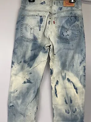 Levis 505 Jeans Boys 12 Husky 32x27 Regular Fit Acid Wash Bleach Tie Dye • £28.11