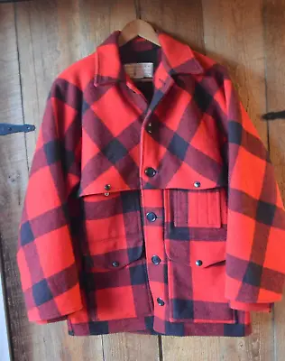 VTG CC FILSON USA Size Medium Mens 100% Wool Double Mackinaw Jacket Cruiser Red • $275