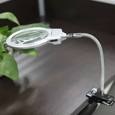 Illuminated Magnifying Glass Lamp Magnifier LED Desk Lamp Metal Hose With Clamp • £13.95